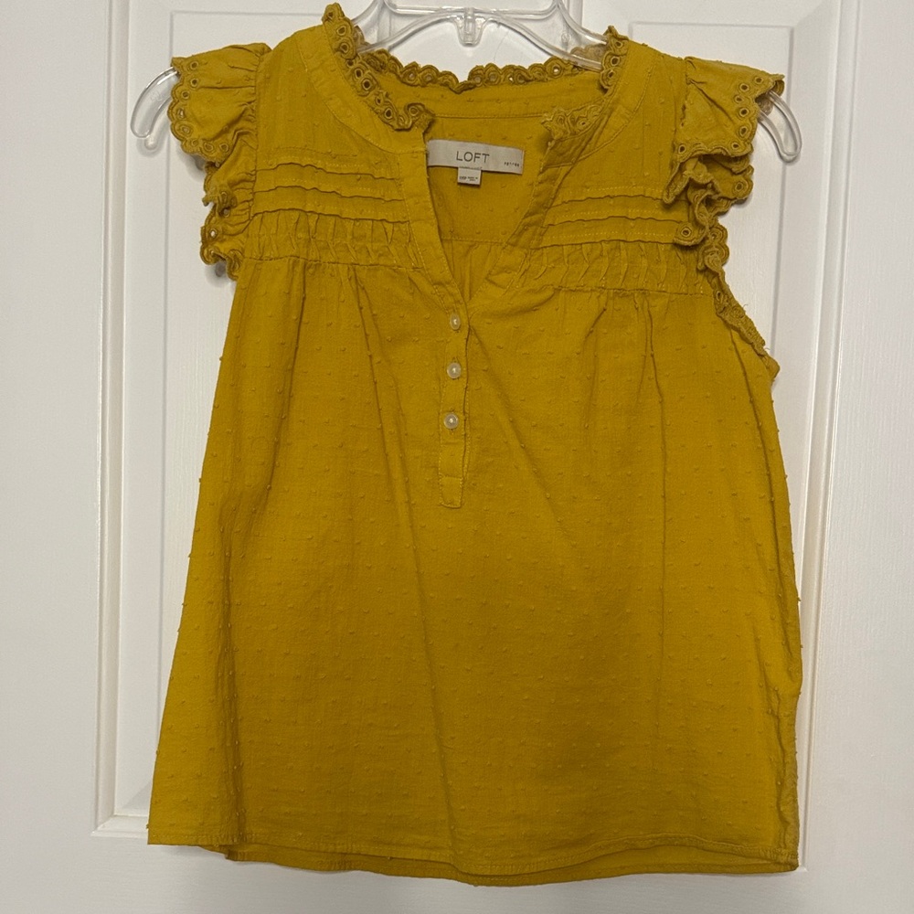 LOFT Mustard Yellow Eyelet Ruffle Sleeve Blouse XXSP